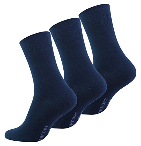 VCA Lot de 6 paires de chaussettes sans élastique - coton - pointe remaillée main sans pression - homme - diabétique (43/46, bleu marine)