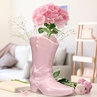 CroBlissful Cowgirl Boot Vase for Book Shelf Ceramic Cowboy Decoration Arrangements Nice Western Country Accent Vase Unique Boot Planter for Modern Aesthetic Room Wedding Decor