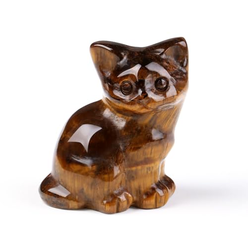 Sahoottie Katzen Deko Tigerauge Katze Figur Braune Kristalle Steine Katzenfigur Tigerauge Deko Figuren Geschenke für Katzenliebhaber Katze Geschenk Dekoration für Zuhause