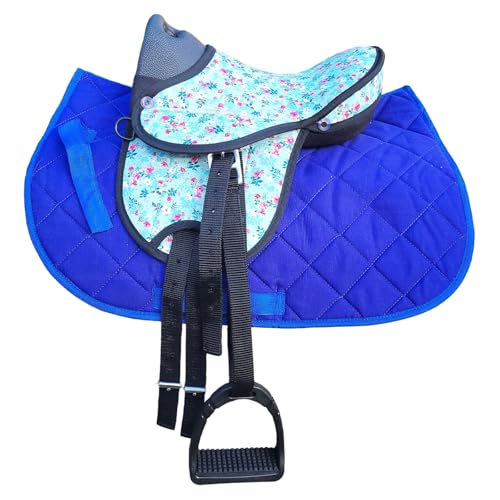 Brama West Kinder Shetty Sattel Set „My Little Pony“ | Sattel für Shetty Pony Holzpferd | mit Satteldecke, Sattelgurt, Steigbügel & Steigbügelriemen | Sattel Flower (Flower-Blau/Türkis)