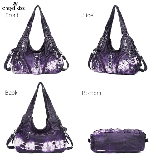 Angelkiss Purses and Handbags for Women Two Top Zippers Closure Multiple Pockets Washed Leather Shoulder Bags