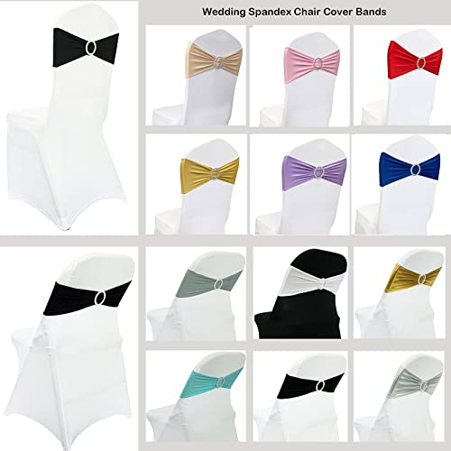 Image of Spandex Chair Sashes Bands, Navy Blue, 50PCS | Stretch Chair Ties Bows, With Buckle Slider, For Wedding Party Banquet Decoration