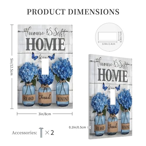 Decorative Light Switch Cover Plate Blue Flower Bottles Wood Plank 1 Gang Wall Plate Oversized Single Toggle Wall Cover Plate Jumbo Electrical Switchplate Faceplate
