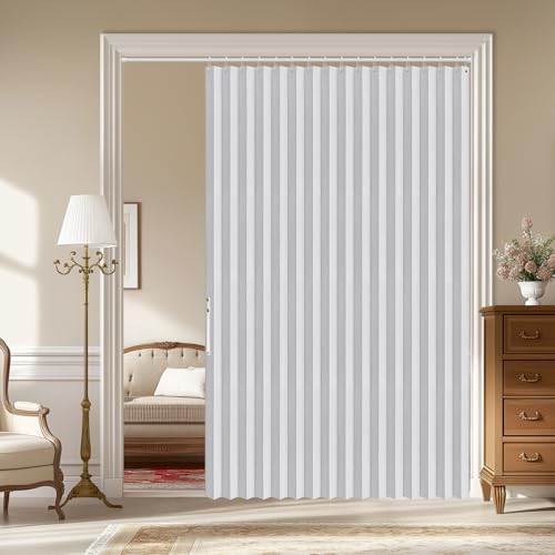 Image of AJAZZ Blackout Accordion Doors Interior Closet Curtain Magnetic Door Curtain Invisible Applicable Bedroom Room Living Room Doorway（White 72 inch W x 78 inch L 1 Panel