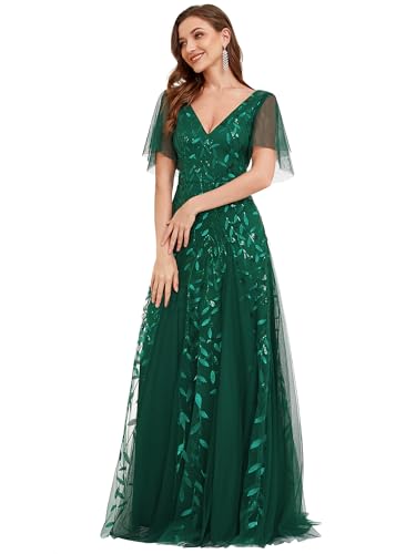 Image of Ever-Pretty Women's Sequin Formal Dresses Evening Gown Sparkly V-Neck Short Sleeve Floor Length Mother of The Bride Dress 736