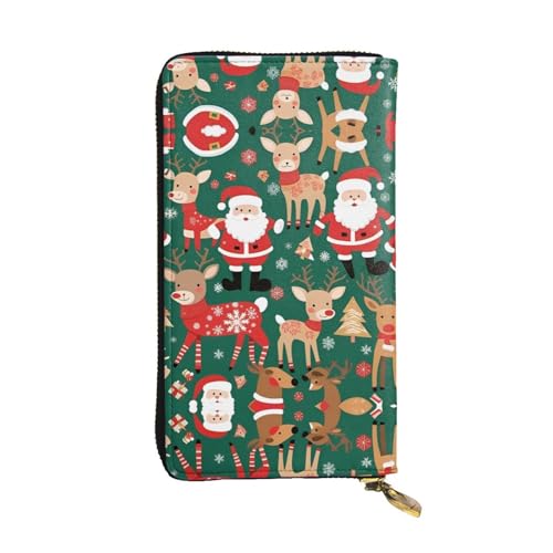 Leather Wallet 7.48 x 4.13 in - Stylish and Durable Wallet for Women with Multiple Compartments and Zipper Design Santa Claus and Christmas deer Pattern