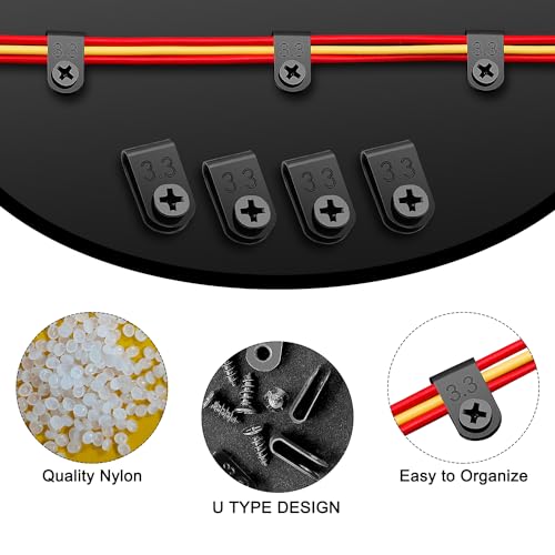 VooGenzek 100 PCS 1/8 Inch U-Type Cable Clips with Screws, Black for Wire Management, Black - 1/8 Inch - U-Type - Image 3