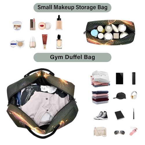 Travel Duffle Bag Weekender Bags Overnight Bag with Toiletry Bag Gym Duffel Bag Glowing Orange Butterfly for Travel Business Trips Sport4