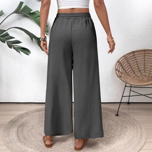 Womens Wide Leg Pants Flowy Stretch Drawstring High Waisted Summer Lounge Palazzo Trousers with Pockets4