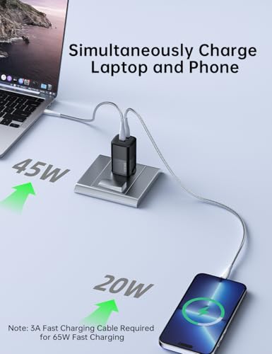 Image of Costar 65W GaN Dual Port Fast Charger QC /PD, 2 in 1 USB & Type C Fast Charger Adapter for Laptop, Lenovo, HP, Asus, Dell, MacBook, iPhone Series, Samsung Galaxy /Note, and Android Devices, Black