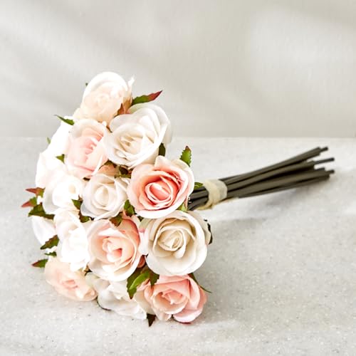 Image of Home Centre Botanical Bunch Set of 15 Artificial Rose Bouquet - 25cm