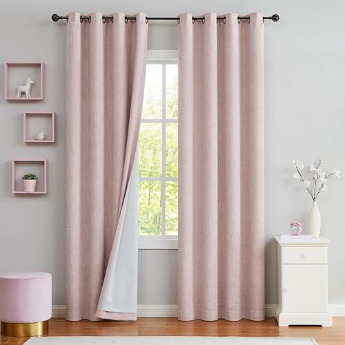 Central Park Verdunkelungsvorhang mit Innenfutter, schwere Leinenstruktur, wärmeisoliert, energieeffizient, Fensterbehandlungsvorhänge, 213 cm lang, mit Ösen, für Schlafzimmer, Rosa, 127 x 213,4 cm, 2