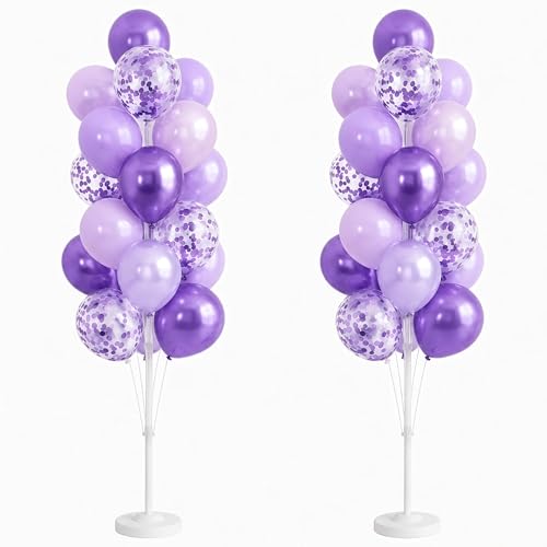 Image of Balloon Column Kit Set of 2 With Balloons Included - with Base, and Pole,Balloon Tower Backdrop Decoration for Wedding, Baby Shower, Birthday Party, or Bachelorette Parties (Enigmatic Purple)