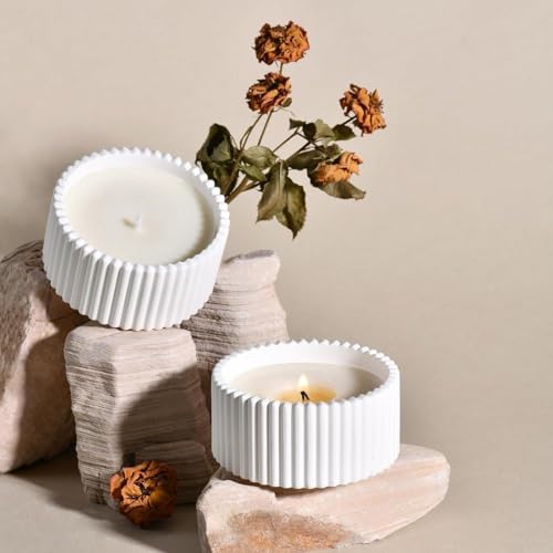 Image of Ribbed Aesthetic Scented Candle (Pack of 1) - Luxury Decorative Aroma Candle for Home Decor, Bedroom & Living Room - Minimal Fragrance Candle for Relaxation, Spa & Gifting