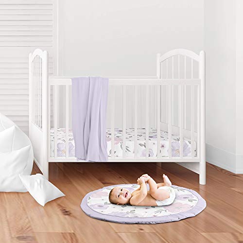 Image of Sweet Jojo Designs Lavender Purple, Pink, Grey and White Shabby Chic Playmat Tummy Time Baby and Infant Play Mat for Watercolor Floral Collection - Rose Flower
