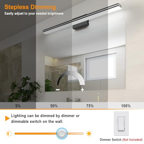 Image of SineRise LED Modern Bathroom Vanity Light Bar (40-Inch, 3000K /4000K /6000K), Matte Black Dimmable Modern Acrylic Bathroom Wall Lighting Fixtures Over Mirror