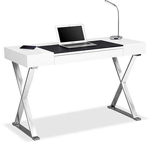 Centurion soporta ADONIS blanco brillante ergonómico escritorio para oficina en casa con cargador inalámbrico Qi integrado para iOS y Android.