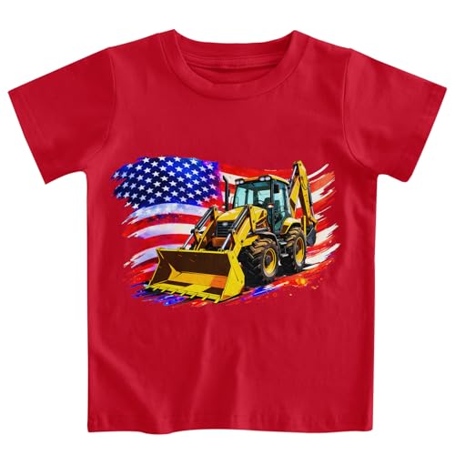 Image of Lovekider Back to School Kids Shirt 1-8Y Funny Excavator Construction Graphic T-Shirt Toddler Boys School Daily Outfit