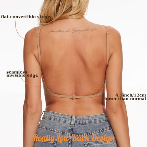 Low Back Bra for Women Wirefree Seamless Bra Backless Multiway Straps Convertible Halter Bra with Padded Removeable4