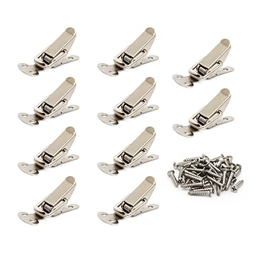 BERYLER 10 Pack Stainless Steel Spring Loaded Toggle Latch, Small Clamp Clip with Screws for Cabinet, Wooden Case, Box, Chest (Silver)