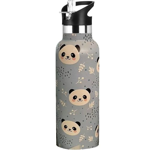 Kids Water Bottle with Straw,Panda Vacuum Insulated Stainless Steel Travel Mugs Tumbler For Sport School Outdoor 20 oz