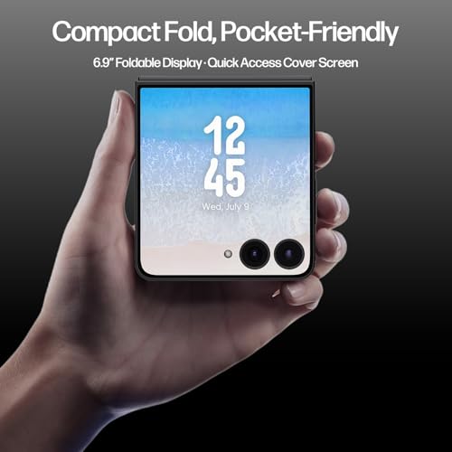 Image of Samsung Galaxy Z Flip7 Cell Phones, Unlocked Android 256GB, AI Foldable Smartphone with FlexCam, 6.9 inch AMOLED, Triple Camera, International Model 2025, Jet Black, Bundle Wireless Charger & Clear Case