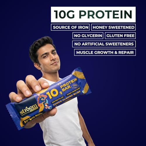 Image of STROOM Asia's First Centre Filled Protein Bars | 10g Protein (6 Bars, 45 Grams Each) | Choco Almond Bliss | Protein Bars Muscle Growth & Repair | Source of Fibre & Iron | No Artificial colors l 100% Premium Protein