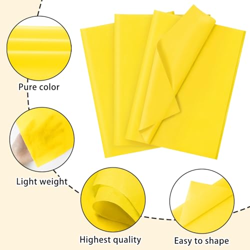 Image of 120 Sheets 20 inchX14 inch Yellow Tissue Paper for Gift Bags Wrapping, Art Tissue Paper Bulk for Weddings Birthday Party Crafts Decoration