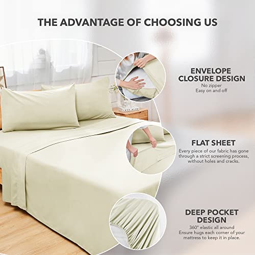 Deconovo Cream Throw Pillow Covers Corduroy 18X18 Inch 2 Pieces Bundle With Set Of 4 Beige Bed Sheets Set #TOP6