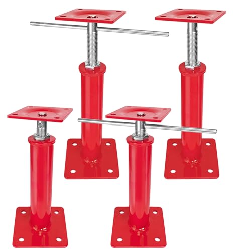 4 Pack Adjustable House Floor Jacks 11-16 Height Range Jack Post for Leveling 3-5 Ton Lod Capacity Heavy-Duty Basement Support Screw Jack for House Foundation Stairs Porches Roof Beams Red