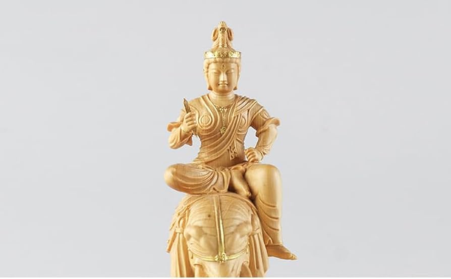 Amazon｜小仏-東寺形【梵天・帝釈天騎象像】柘植 仏像 木彫仏像