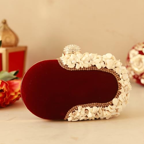 Image of THE TAN CLAN Dariya Sea Shells Hand Embroidered Clutch Purses for Women | Luxury Evening Clutch Bag for Ladies | Perfect for Party, Wedding, Gifting | Stylish Handbag