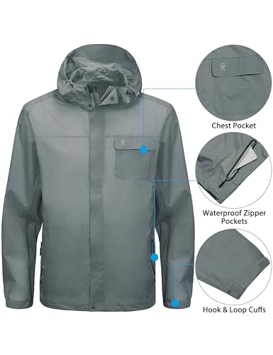 Image of Little Donkey Andy Men's Waterproof Rain Jacket Coat, Lightweight Raincoat Windbreaker with Hood for Golf Hiking, UPF 30