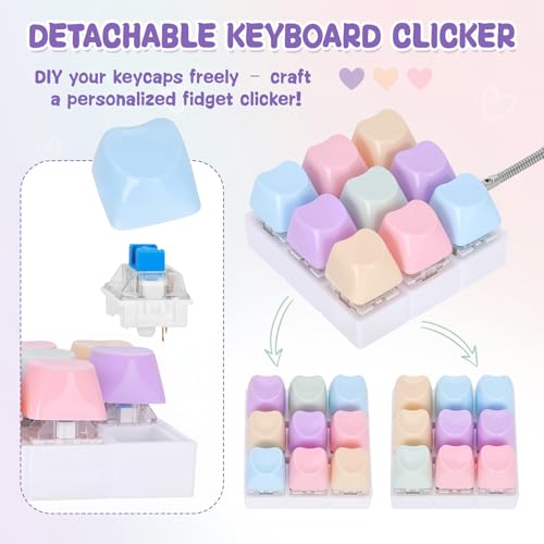 FunisFun Keyboard Fidget Toy for Adults Heart Shape Keyboard Clicker Keychain Detachable Clicker Fidget Toy for Stress Relief AMSR (Macaron-1, 9in1-1P) — view 4