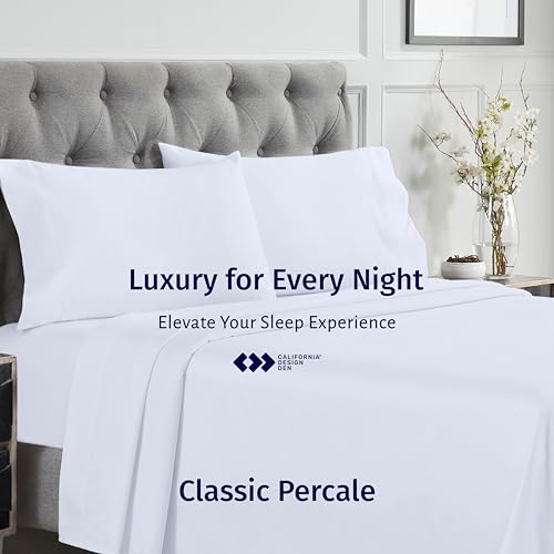 California Design Den Certified 100% Egyptian Cotton Sheets King Size Deep Pocket Set - King Percale Sheet Set with Deep Pockets, Lightweight, Crisp, Cool & Durable Luxury Bedding - White