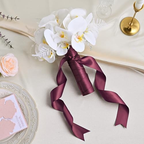 Image of Double Face Burgundy Satin Ribbon 1-1 /2 inch X 25 Yards Polyester Burgundy Ribbon for Gift Wrapping Very Suitable for Weddings Party Hair Bow Invitation Decorations and More