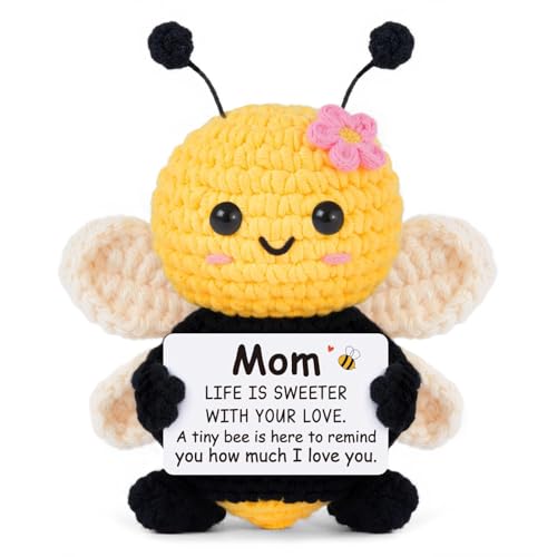 Gleevera Valentines Day Gifts for Mom from Daughter Son, Mom Birthday Gifts - Cute Handmade Crochet Bee - Mother Day Bonus Step Mother in Law, I Love You Mama Present, Emotional Support Crochet Decor