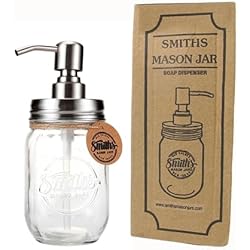 Dispensador De Jabon Mason Jar Smith's Mason Jars Dispensador de jabón de Manos con Bomba de Líquido de Metal de Acero Inoxidable Plateado 500ML | Libre de BPA, Respetuoso con el Medio Ambiente | Ideal para Cocina, Champú, Loción