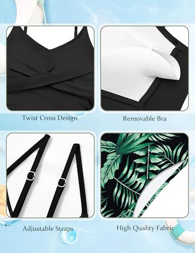 Image of Girls Swimsuit 2 Piece Bathing Suit Criss Cross Ruched Girl Tankini Sets Printed Girls' Swimwear for 9-18 Years