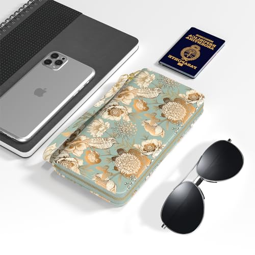 Image of Nipichsha Womens Wallet, RFID Wristlet Wallet for Women, Cute Ladies Purse, Large Credit Card Clutch Purse, Leather Card Holder Wallets with Zipper & Phone Holder, Blooming Flowers