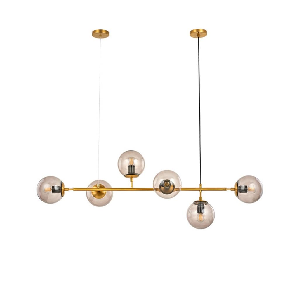 Bloohk One Color 6-Light Modern Gold Linear Chandelier, Globe Glass Pendant Light