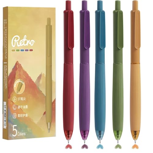 5 Piezas Bolígrafos de gel oscuro, 5 Colores, boligrafos bonitos, Bolígrafo de Gel Multicolor de 0,5 mm Ideal para Papelería y Escuela, Universidad y Oficina