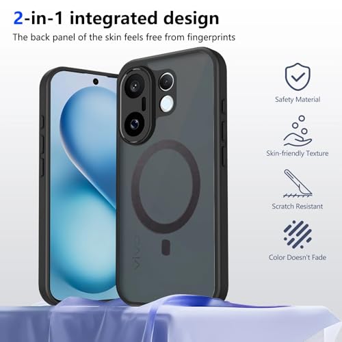 Image of Hybrid Shockproof Back Cover Case for Vivo X200 FE 5G | Hard Back Cover Case for Vivo X200 FE 5G, PC & TPU, Translucent Matte Back, Black Sides Cover (Vivo X200 FE)