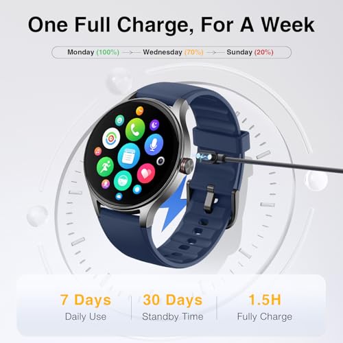 Image of Fitpolo Smart Watch for Men Women Android iPhone, 1.57'' HD Fitness Tracker with Bluetooth Call & Answer, IP68 Waterproof, Heart Rate /SpO2 /Sleep Monitor, Built-in AI Voice, 105+ Sports Modes (Blue)