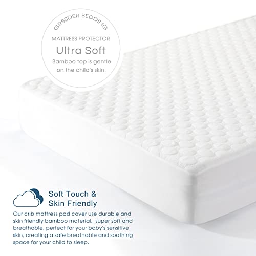 Image of GRSSDER Waterproof Crib Mattress Protector, Extra Soft and Breathable Crib Sheets for Boys and Girls, Extra Thick Toddler Mattress Pad Cover 52 x 28 x 9, Circular Pattern Snow White