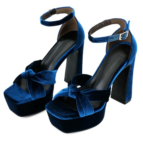 Image of ZBOT Women's Bow Knot Platform Heels Square Toe Open Toe Chunky Heel Sandals Ankle Straps-Perfect for Prom, Weddings, and Dates
