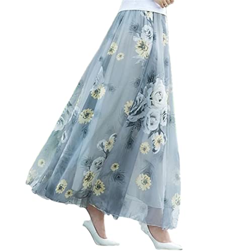 Jupe midi trapèze en mousseline extensible Hndudnff taille haute pour femme en taille 44