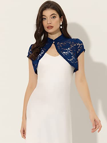 Image of Allegra K Women's Lace Cardigan Stand Collar Short Elegant Shrug Open Front Cropped Bolero Cardigan