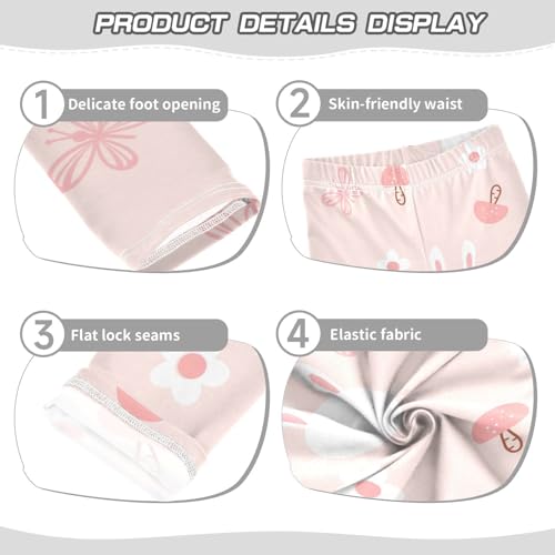 Bunny on Pink Girls Leggings,Workout Leggings for Girls Toddler Athletic Legging Size for 3-10T3