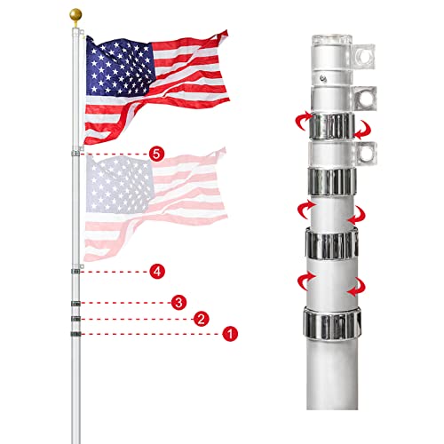 Elevens Telescopic Flag Pole Kit Outdoor In Ground Flagpole Garden Flag Pole Holder Heavy Duty Aluminum Telescopic Flagpole For Residential Or Commercial,30Ft #TOP2